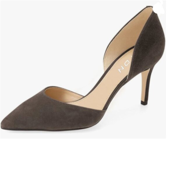 YDN Grey Classic Mid Heels D'Orsay Pumps Suede Pointed Toe Slip On Dressy Shoes - Picture 1 of 8
